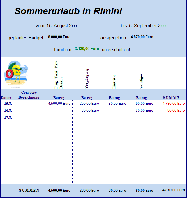 200 Excel Vorlagen für den privaten Einsatz - Image 4