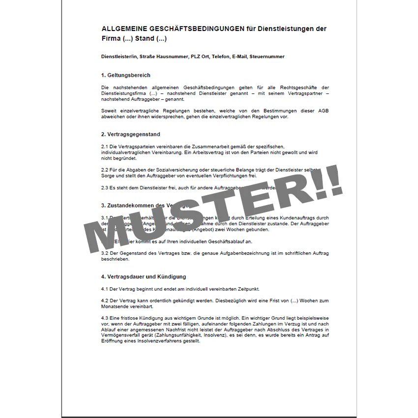 Allgemeine Geschäftsbedingungen für Dienstleistungen - Mustervorlage - Image 3