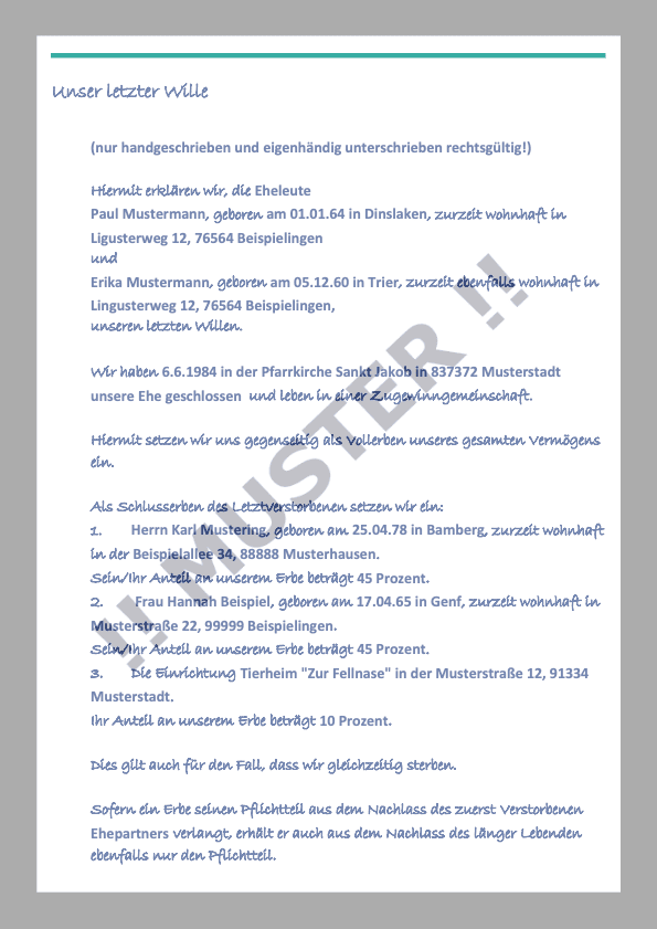 Berliner Testament mit und ohne Pflichtteilsstrafklausel - Mustervorlage 2025 - Image 3