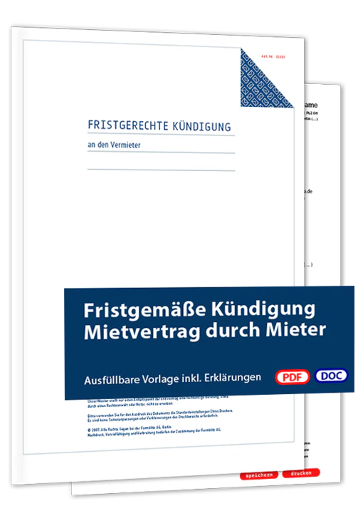 Fristgemäße Kündigung Mietvertrag durch Mieter - Mustervorlage