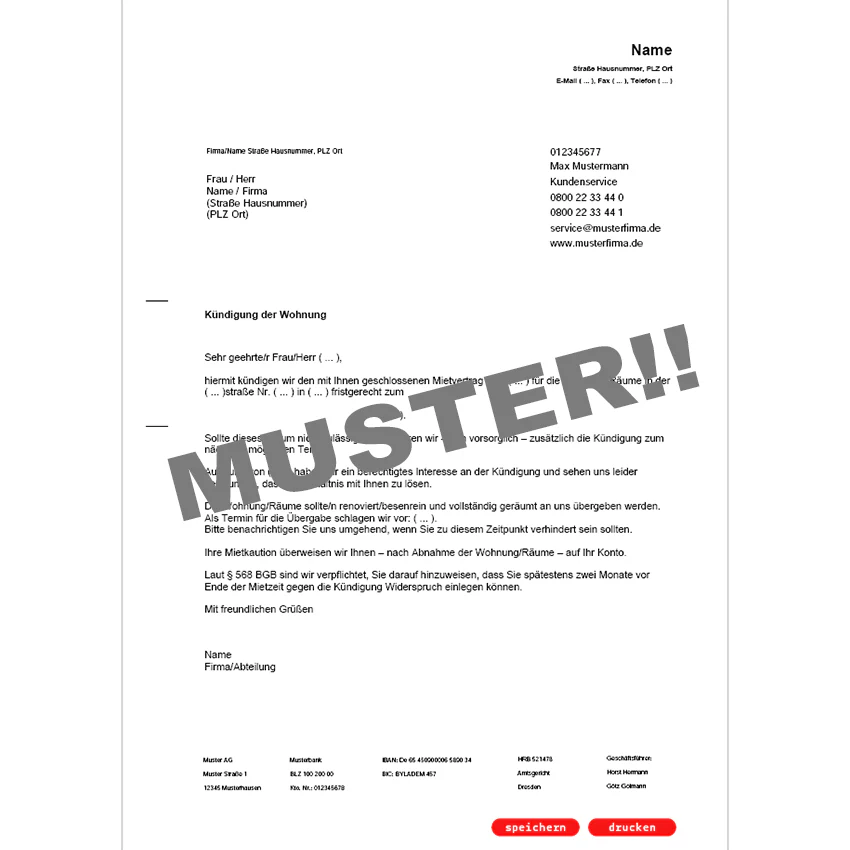Fristgemäße Kündigung Mietvertrag durch Vermieter - Mustervorlage - Image 4