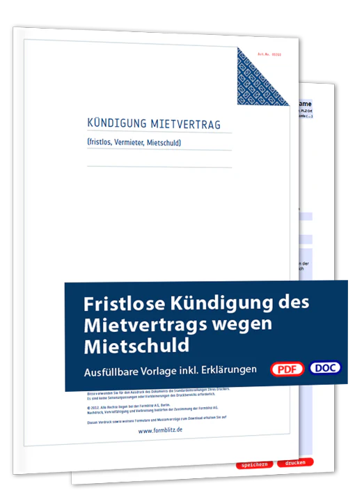 Fristlose Kündigung des Mietvertrags wegen Mietschuld - Mustervorlage