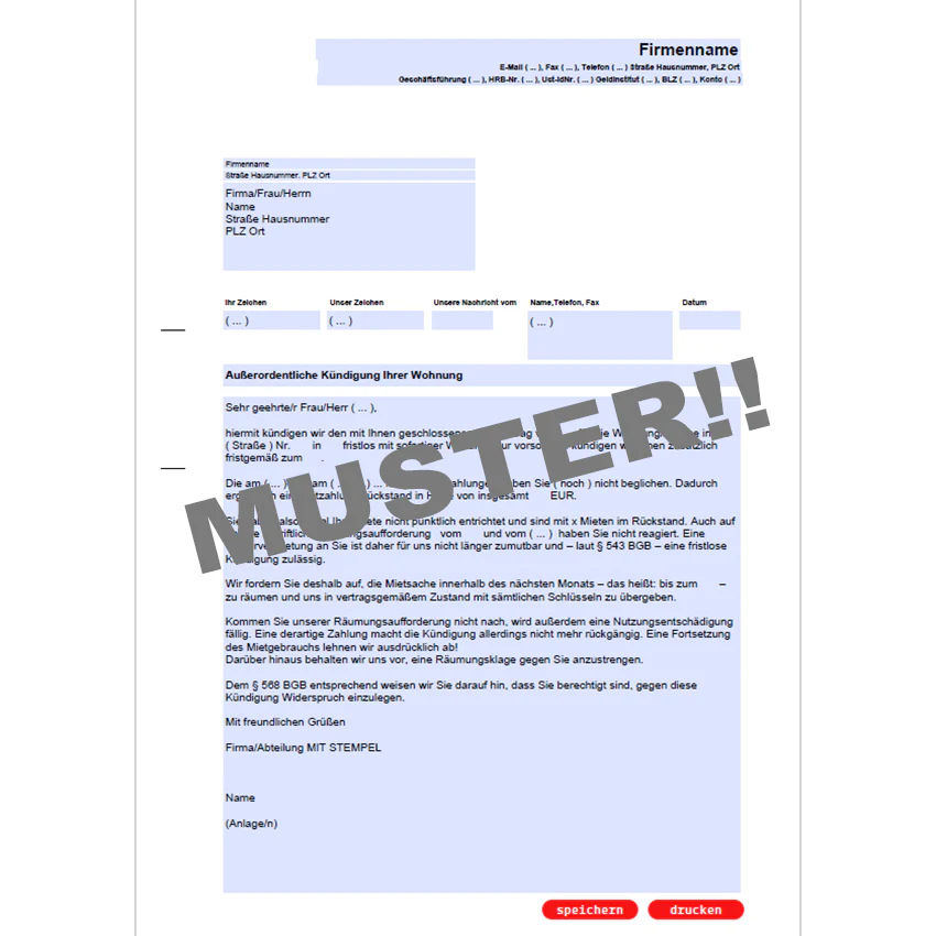 Fristlose Kündigung des Mietvertrags wegen Mietschuld - Mustervorlage - Image 4