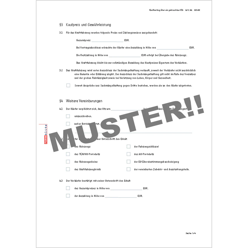 Kfz-Kaufvertrag Privatverkauf - Mustervorlage - Image 3