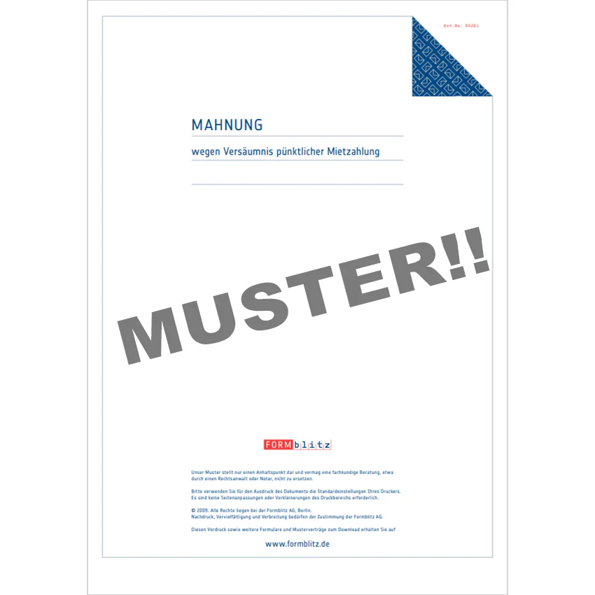 Mahnung wegen Versäumnis pünktlicher Mietzahlung - Mustervorlage - Image 2