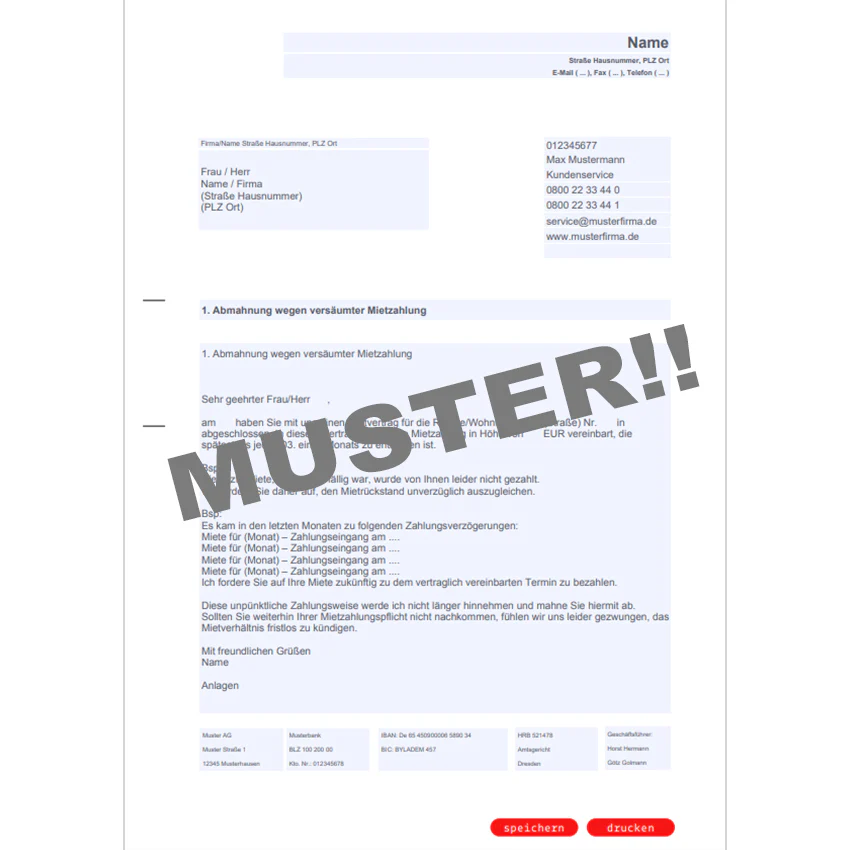 Mahnung wegen Versäumnis pünktlicher Mietzahlung - Mustervorlage - Image 3