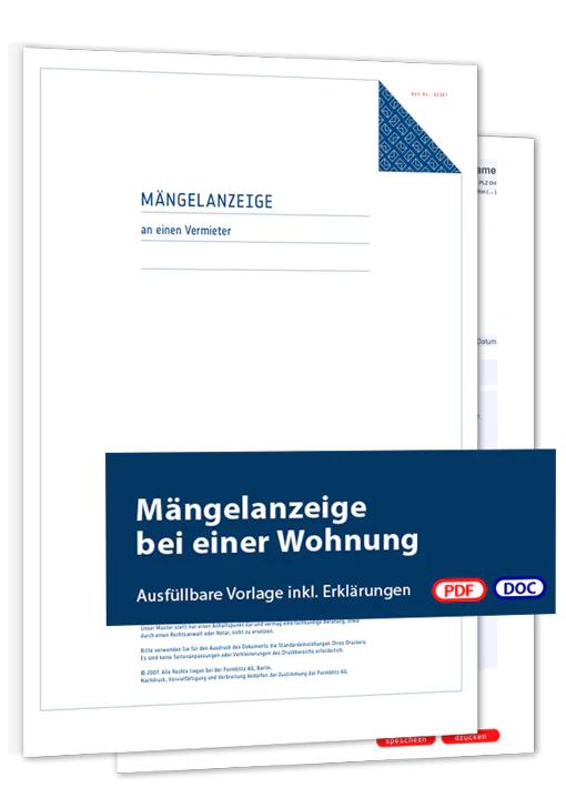 Mängelanzeige bei einer Wohnung - Mustervorlage