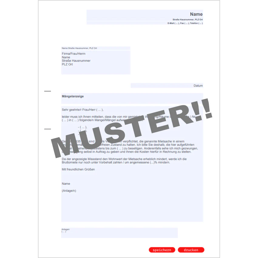 Mängelanzeige bei einer Wohnung - Mustervorlage - Image 4