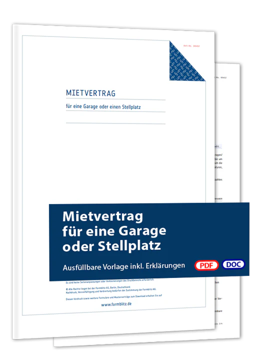 Mietvertrag für eine Garage und Stellplatz - Mustervorlage