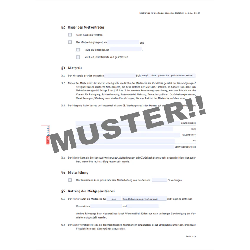 Mietvertrag für eine Garage und Stellplatz - Mustervorlage - Image 4