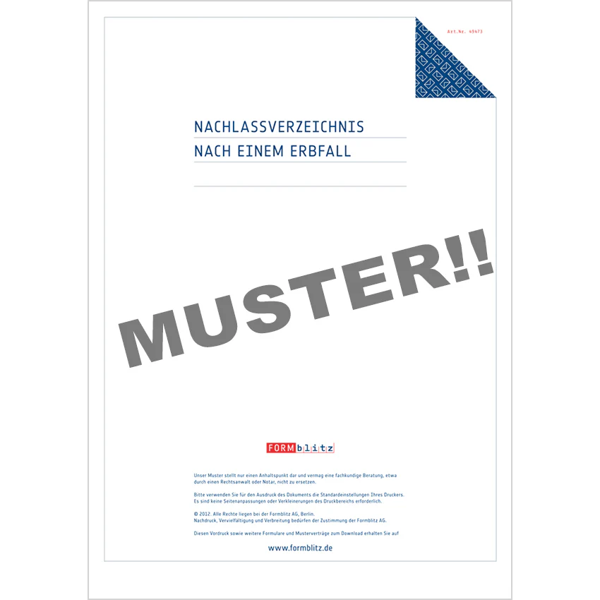 Nachlassverzeichnis nach einem Erbfall - Mustervorlage - Image 3
