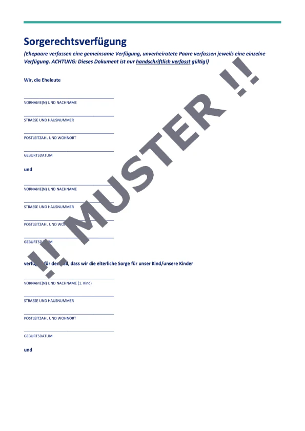 Sorgerechts Verfügung für Alleinerziehende und Eltern  - Mustervorlage 2025 - Image 3