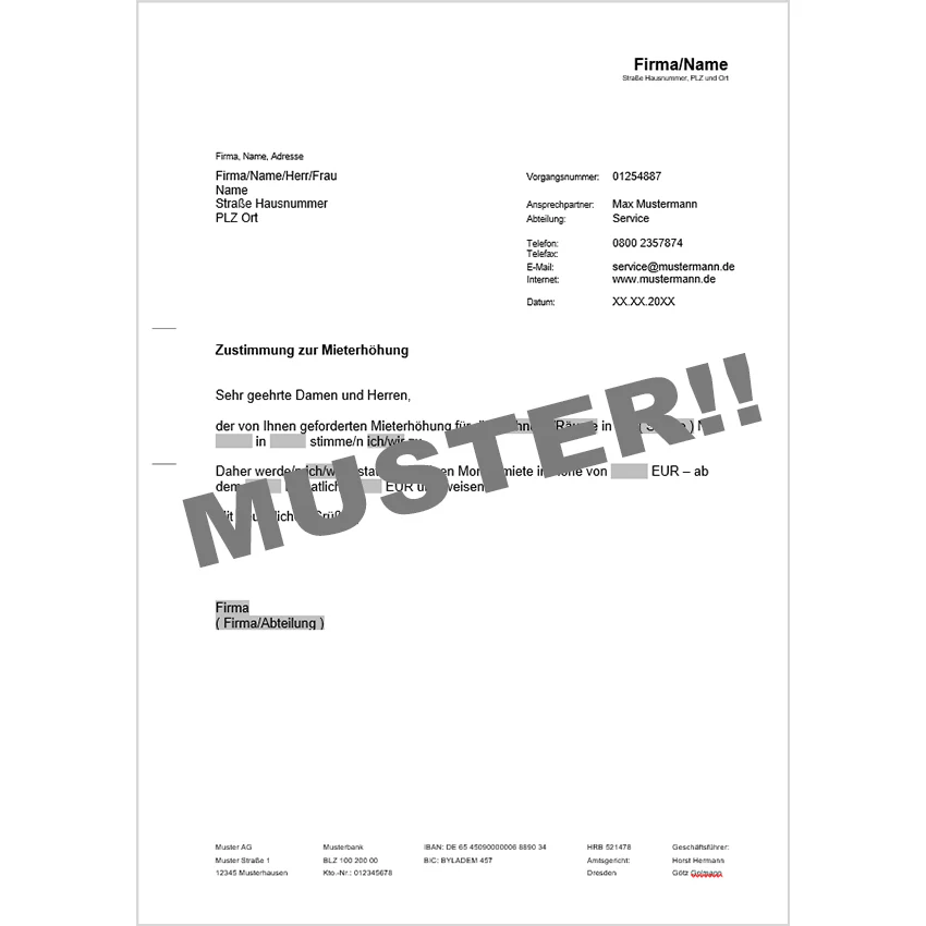 Zustimmung zur Mieterhöhung - Mustervorlage - Image 4